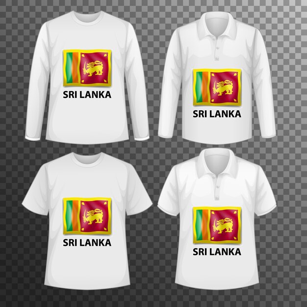 Ensemble de différentes chemises masculines avec écran drapeau Sri Lanka sur chemises isolées