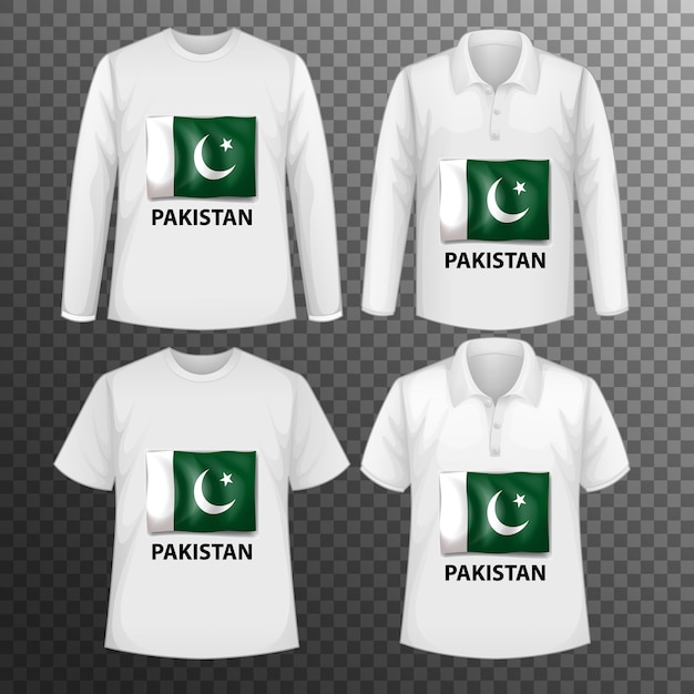 Ensemble De Différentes Chemises Masculines Avec écran Du Drapeau Du Pakistan Sur Des Chemises Isolées