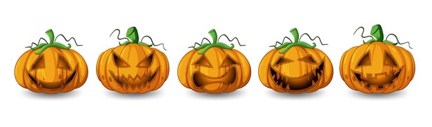 Ensemble de différentes citrouilles d'halloween Jack o'lantern