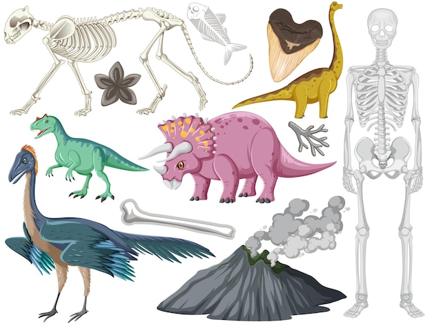 Ensemble de différents animaux de dinosaures préhistoriques