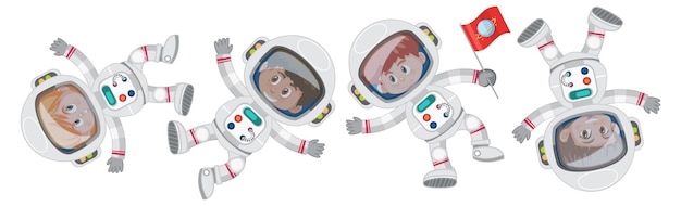 Ensemble de différents petits personnages de dessins animés d'astronautes