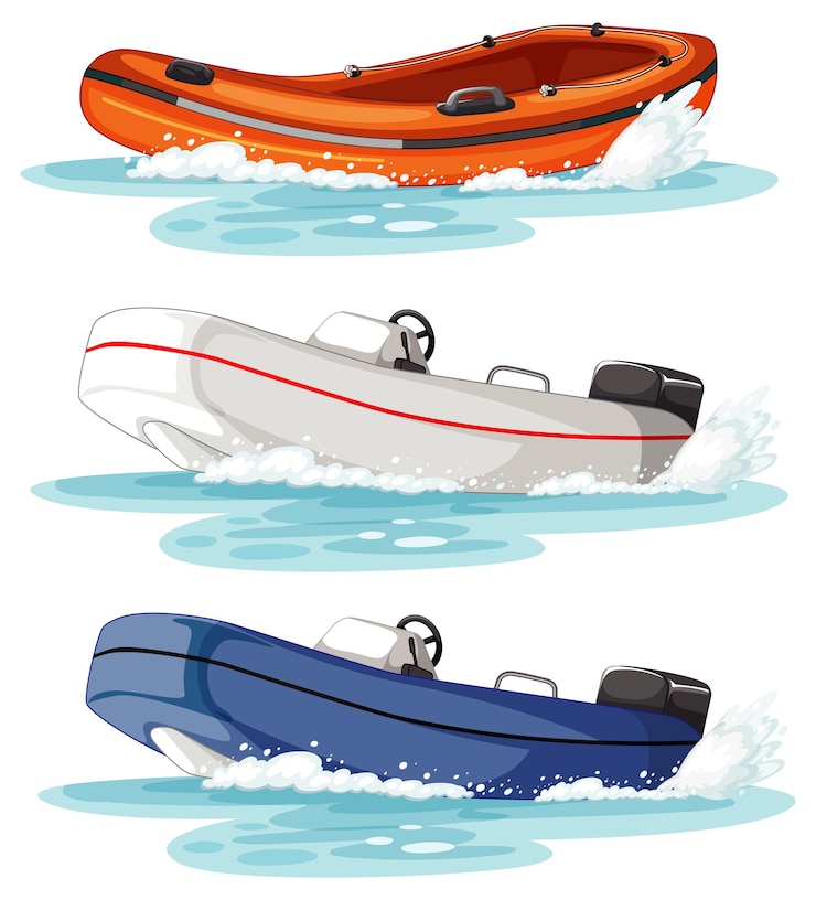 Vecteur gratuit ensemble de différents types de bateaux et navires isolés