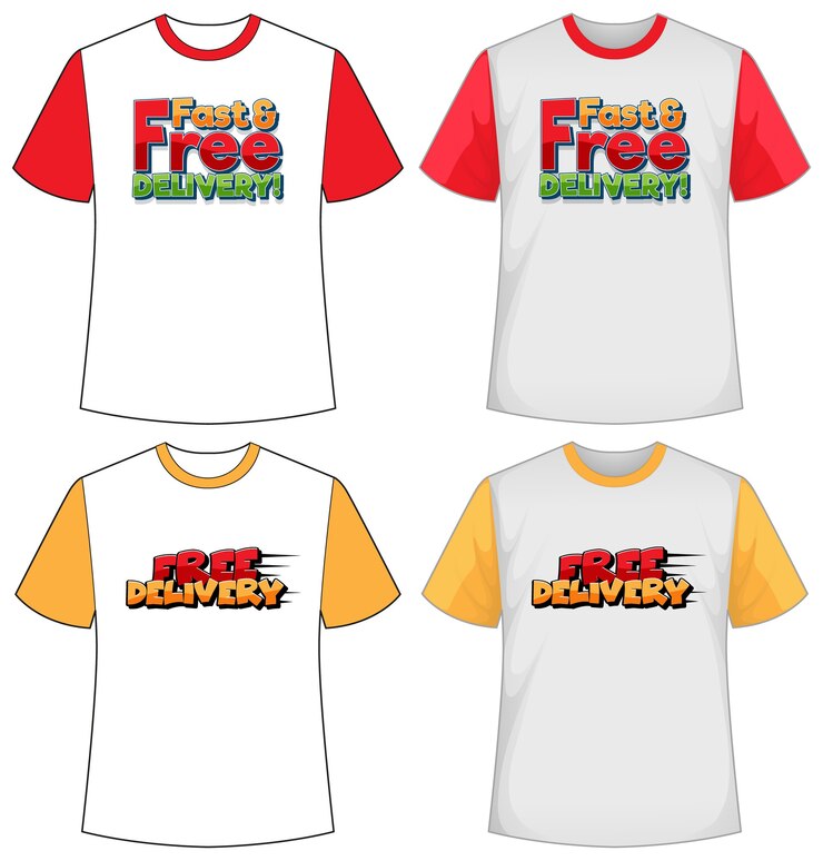 Vecteur gratuit ensemble de différents types d'écran de logo de livraison sur un t-shirt de couleur différente isolé