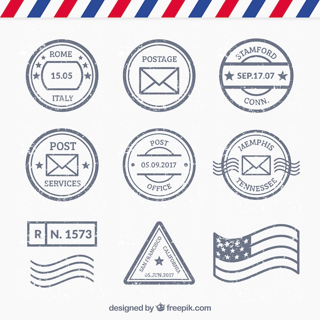 Vecteur gratuit ensemble de différents types de timbres de poste