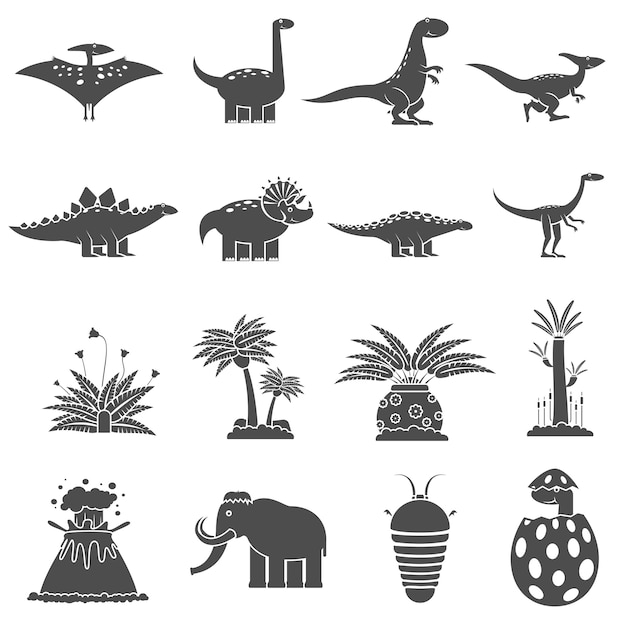 Vecteur gratuit ensemble de dinosaures noirs