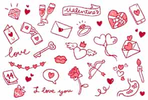Vecteur gratuit ensemble de doodles saint valentin