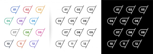 Ensemble de un à douze numéros de puces de style ligne