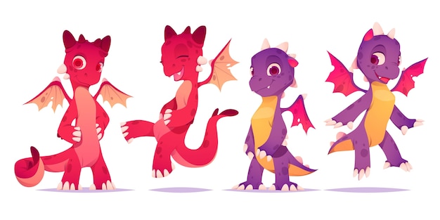 Ensemble de dragon mignon de dessin animé