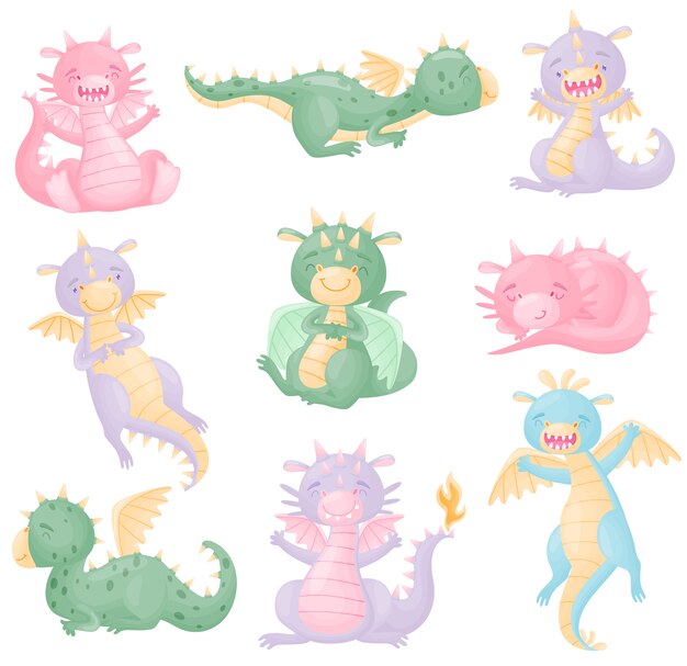 Dessin Anime Bebe Dragon Isole Sur Fond Blanc Vecteur Premium