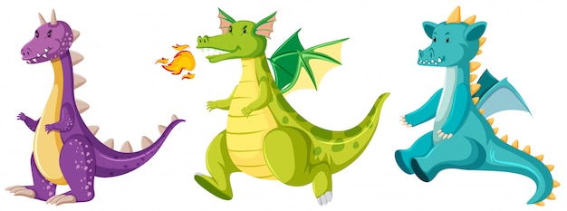 Vecteur gratuit ensemble de dragons mignons