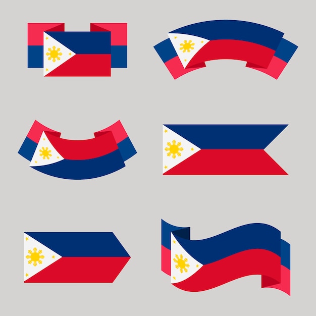 Vecteur gratuit ensemble de drapeau philippin design plat