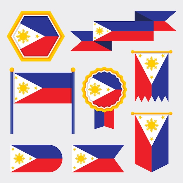 Vecteur gratuit ensemble de drapeau plat philippines