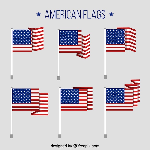 Vecteur gratuit ensemble de drapeaux américains plat