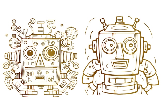 Vecteur gratuit ensemble de drôles de tête mignonne d'un contour de robot