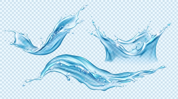 Ensemble d'éclaboussures d'eau. Mouvement dynamique aqua liquide.