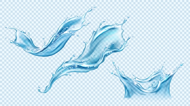 Ensemble d'éclaboussures d'eau. Mouvement dynamique aqua liquide.