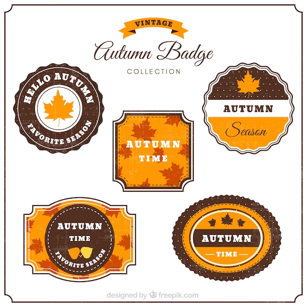 Vecteur gratuit ensemble élégant de badges d'automne vintage