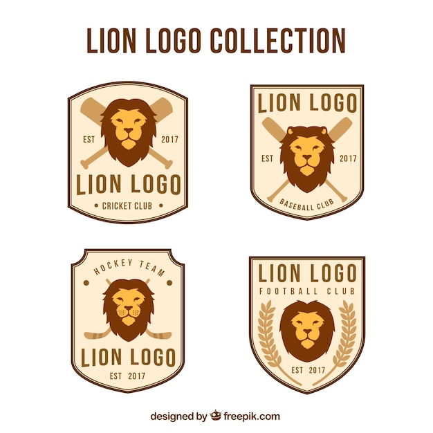 Vecteur gratuit ensemble élégant de logos rétro de lion