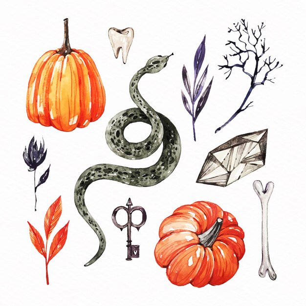 Ensemble d'éléments aquarelle halloween