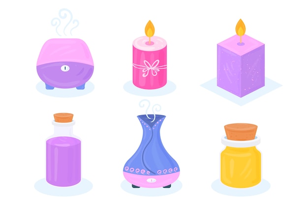 Ensemble d'éléments d'aromathérapie dessinés à la main