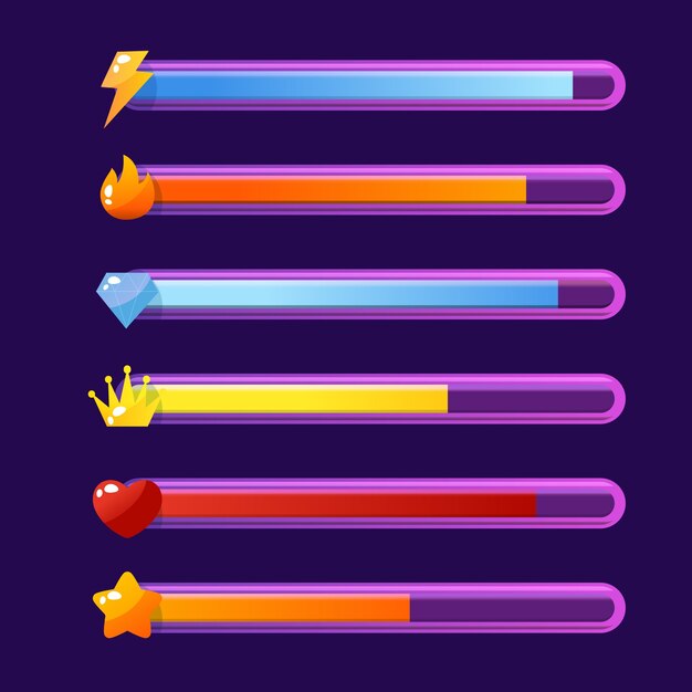 Ensemble d'éléments de barre de santé de jeu vidéo