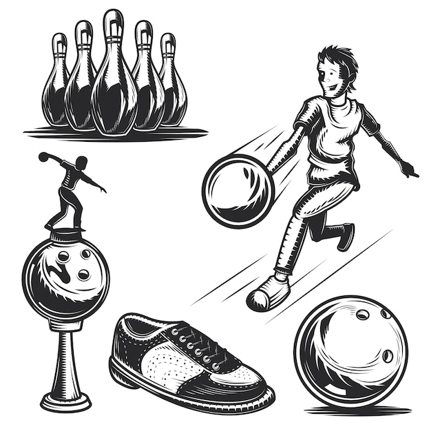 Ensemble D'éléments De Bowling Pour Créer Vos Propres Badges, Logos, étiquettes, Affiches, Etc.