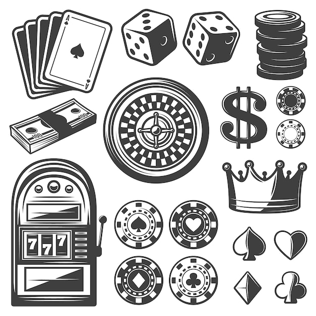 Vecteur gratuit ensemble d'éléments de casino vintage