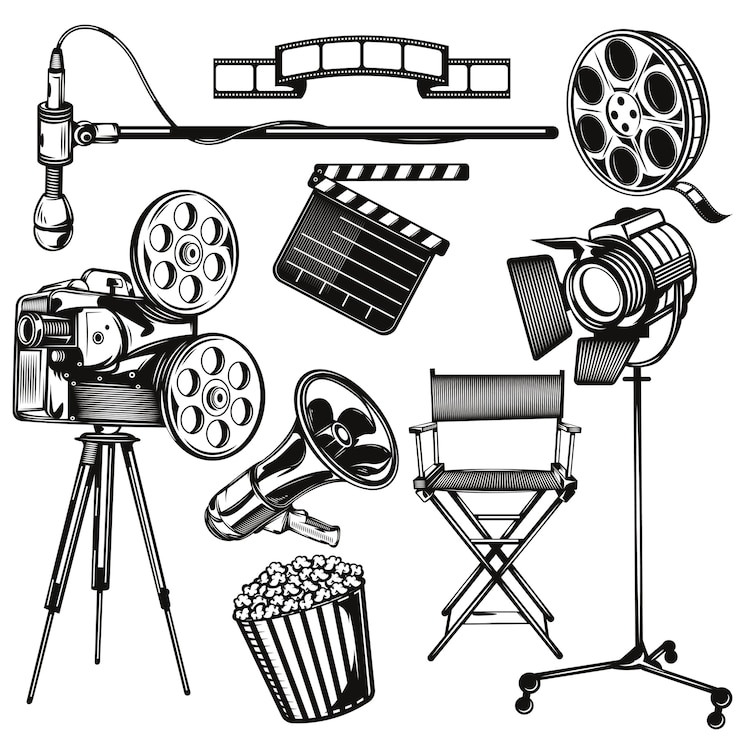 Vecteur gratuit ensemble d'éléments de cinéma