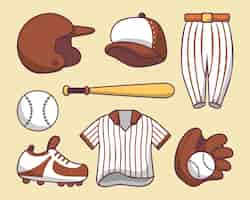 Vecteur gratuit ensemble d'éléments de conception de baseball baseball bat balles gant chapeaux éléments de conception pour logo étiquette signe emblème illustration vectorielle