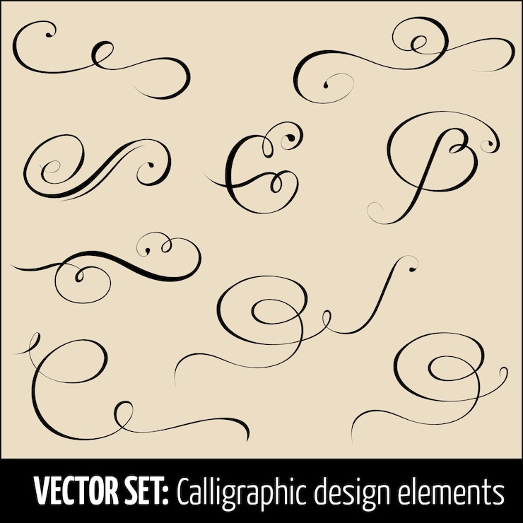 Vecteur gratuit ensemble d&#39;éléments de conception de décoration calligraphiques et de page.