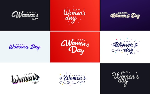 Vecteur gratuit ensemble d'éléments de conception typographique rose happy women's day pour cartes de voeux