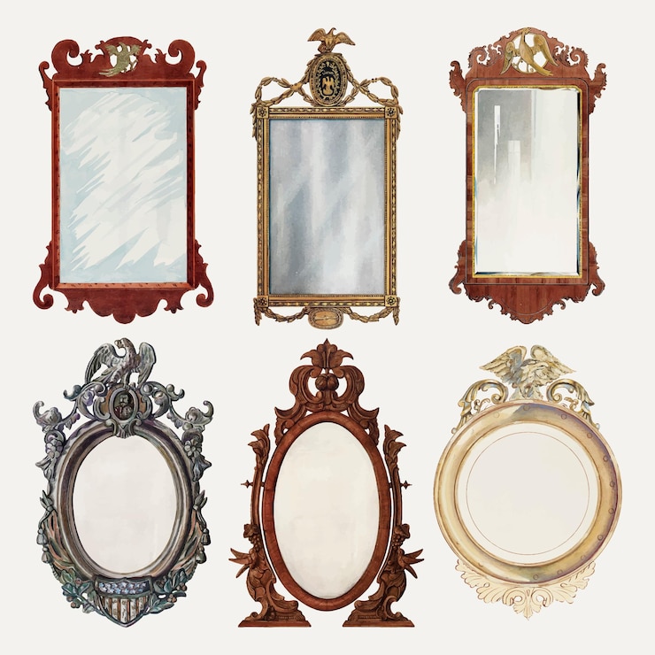 Vecteur gratuit ensemble d'éléments de conception vectorielle de miroirs antiques, remixé à partir de la collection du domaine public