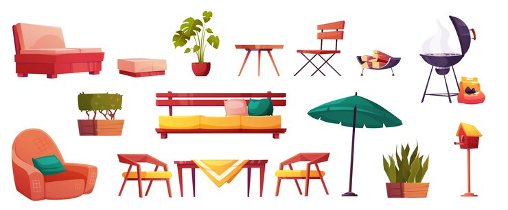 Vecteur gratuit ensemble d'éléments de constructeur isolés d'éléments de jardin