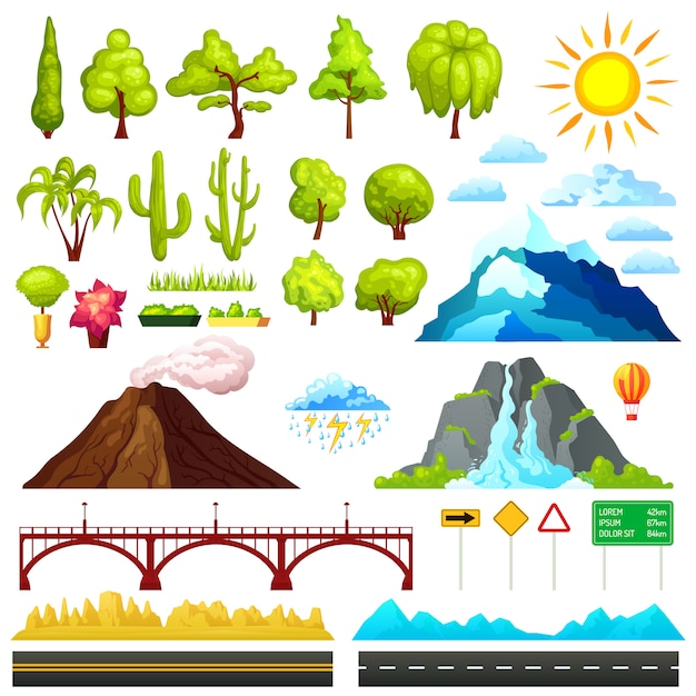 Vecteur gratuit ensemble d'éléments de constructeur de paysage