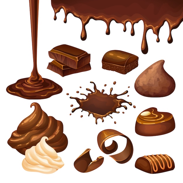 Vecteur gratuit ensemble d'éléments de dessin animé au chocolat