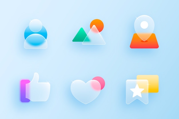Vecteur gratuit ensemble d'éléments de glassmorphisme dégradé