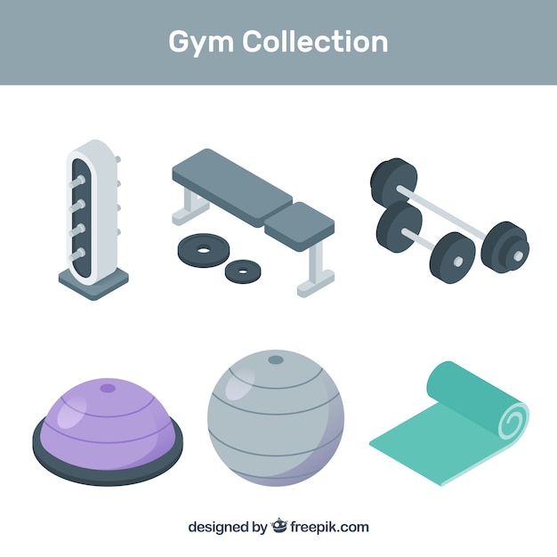 Vecteur gratuit ensemble d'éléments de gym avec des outils d'exercices