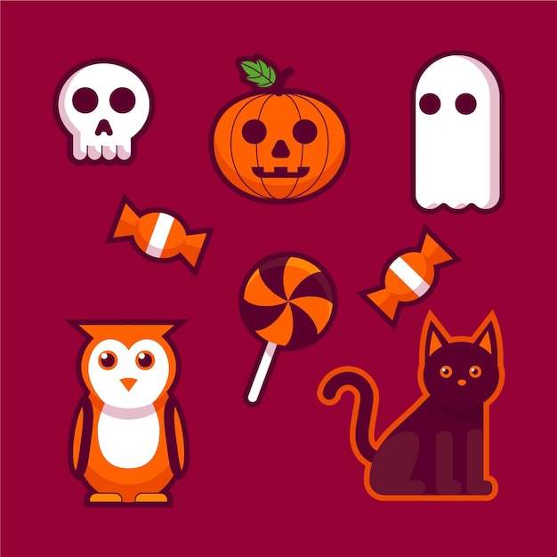 Vecteur gratuit ensemble d'éléments d'halloween design plat