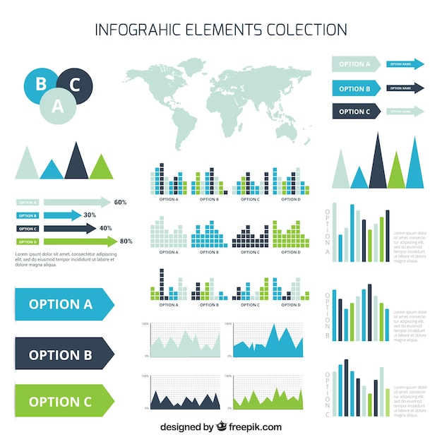 Vecteur gratuit ensemble d'éléments infographiques bleus et verts