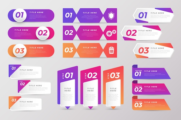 Vecteur gratuit ensemble d'éléments infographiques dégradés