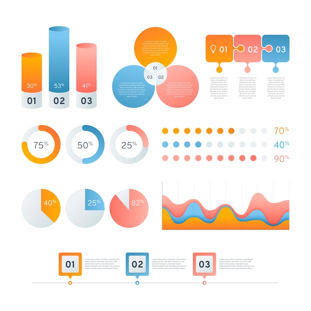 Ensemble d'éléments infographiques dégradés