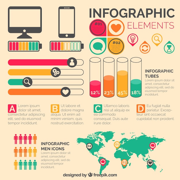 Vecteur gratuit ensemble d'éléments infographiques avec des éléments colorés