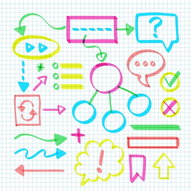 Ensemble d'éléments infographiques scolaires de différentes couleurs
