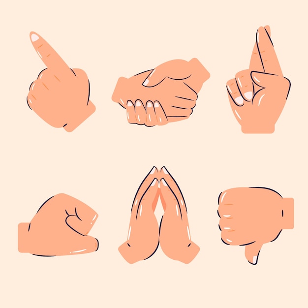 Vecteur gratuit ensemble d'éléments de mains emoji