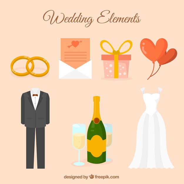 Ensemble d&#39;éléments de mariage plat