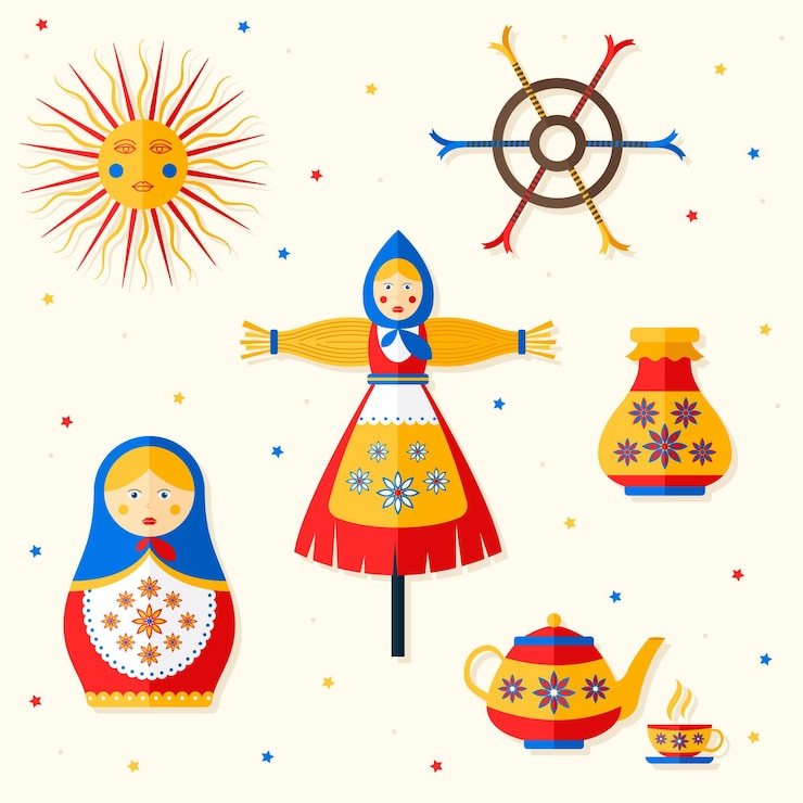 Vecteur gratuit ensemble d'éléments maslenitsa dessinés à la main