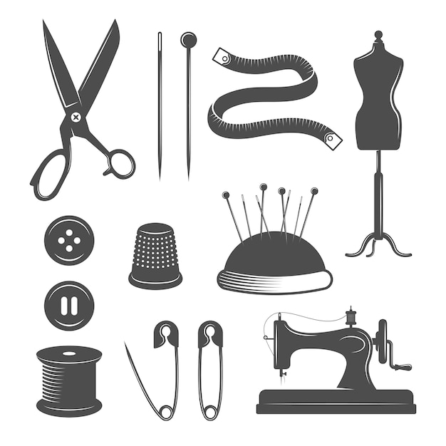 Vector Set D'outils De Couture Et De Tricot Dessinés À La Main Très  Détaillées. Collection Vintage Des Signes. Clip Art Libres De Droits, Svg,  Vecteurs Et Illustration. Image 43333491