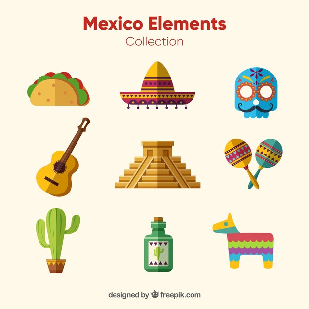 Ensemble d&#39;éléments plat mexico