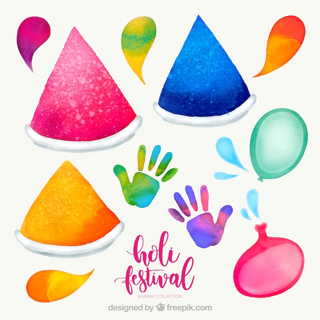 Vecteur gratuit ensemble d'éléments pour le festival holi