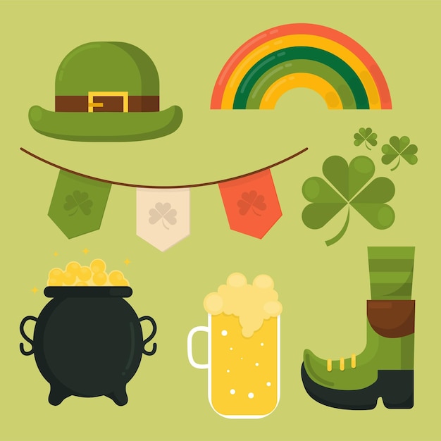 Ensemble D'éléments De Saint Patricks Day Illustration Vectorielle Plane